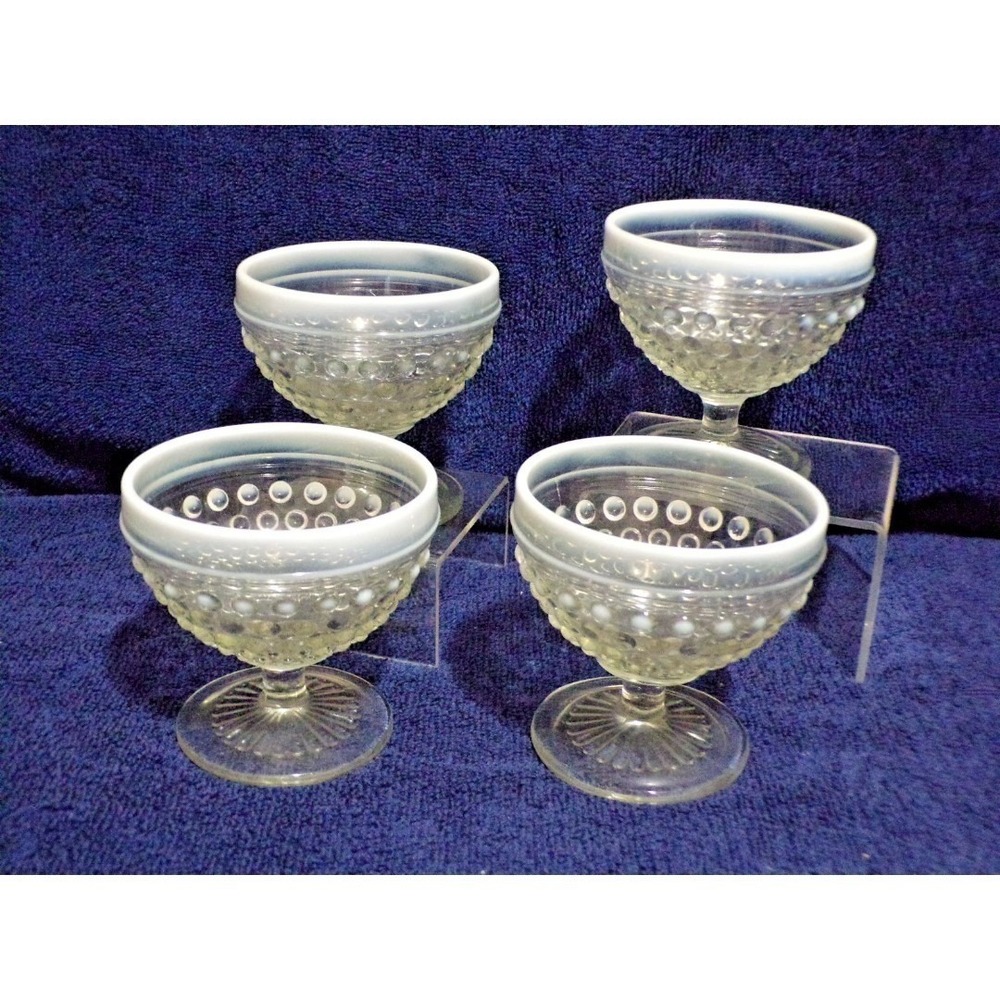 Vintage Anchor Hocking Moonstone Opalescent Sherbet Depression Glass Set of 4